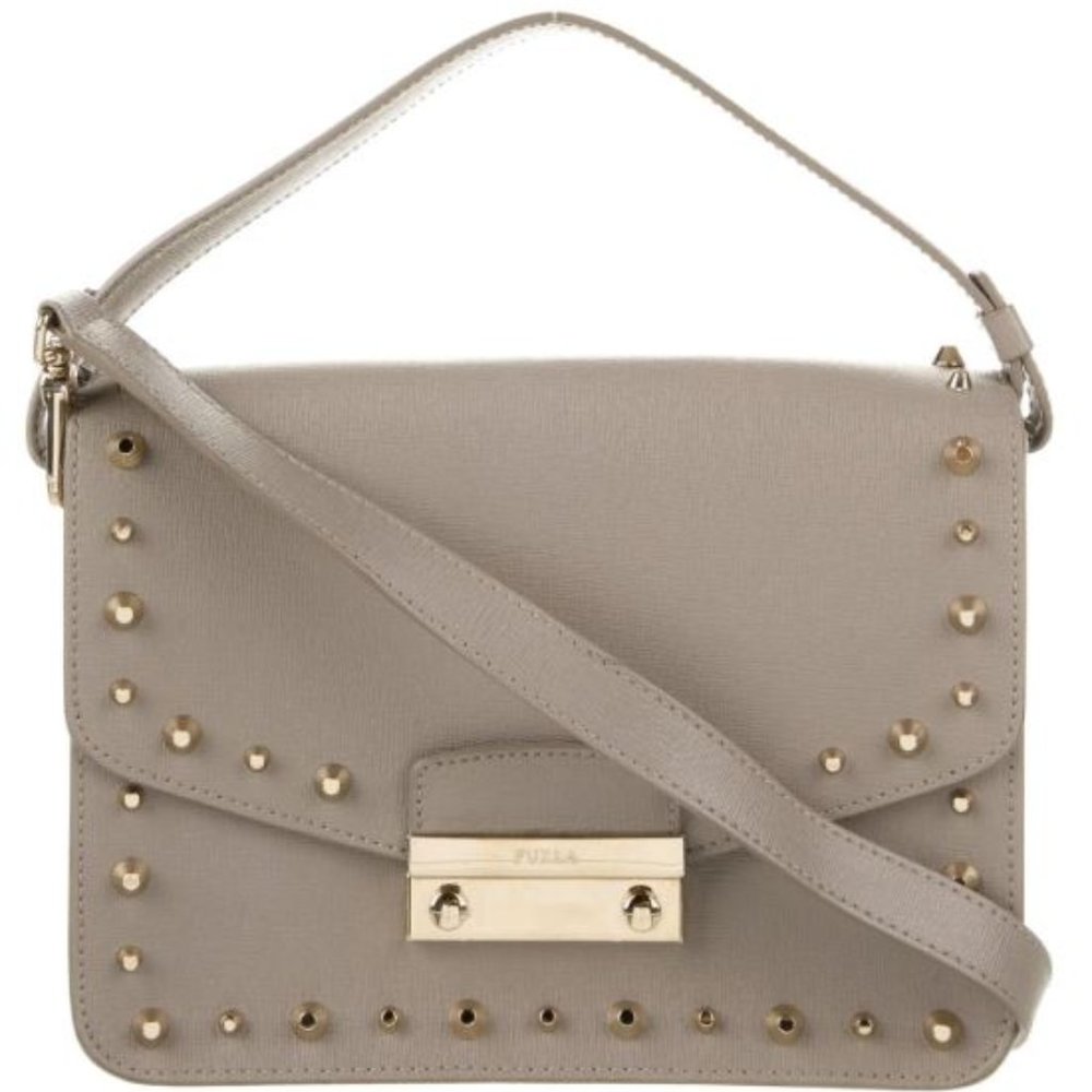 Furla Studded Saffiano Leather Crossbody Bag - grey